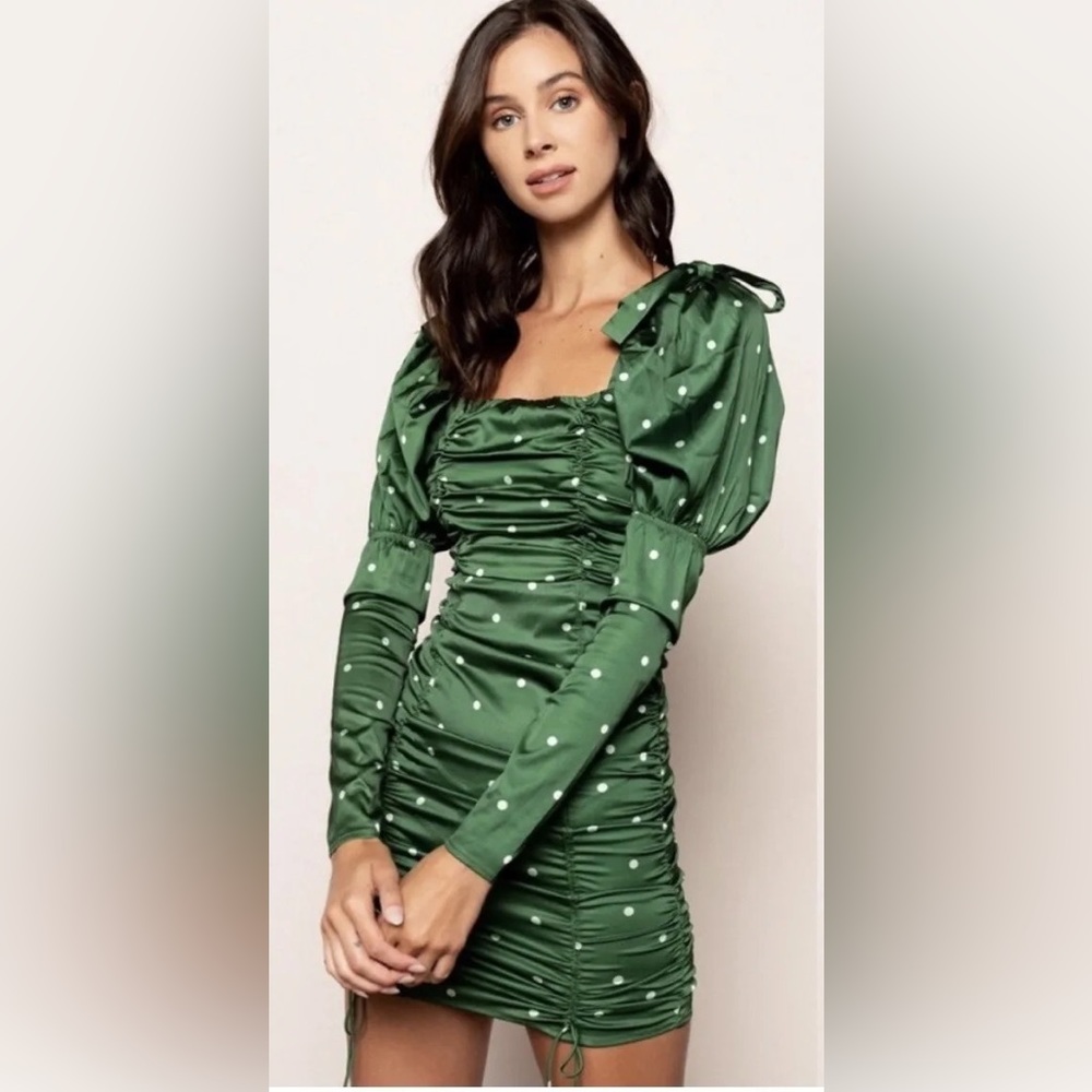 For Love & Lemons - David Satim Polka Dot Puffy Long Sleeves Runch Mini Dress